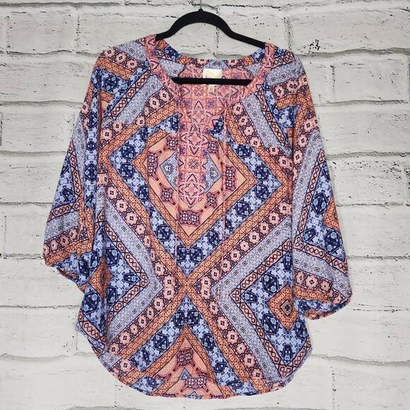 Fig & Flower Scoop Neck Long-Sleeve Pullover Tunic Blouse Multi-Color Medium - Picture 1 of 12